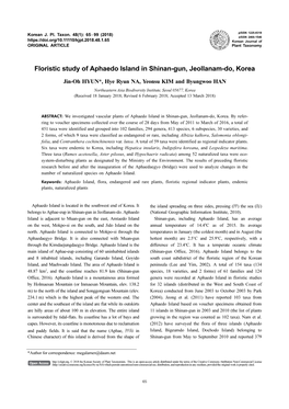 Floristic Study of Aphaedo Island in Shinan-Gun, Jeollanam-Do, Korea