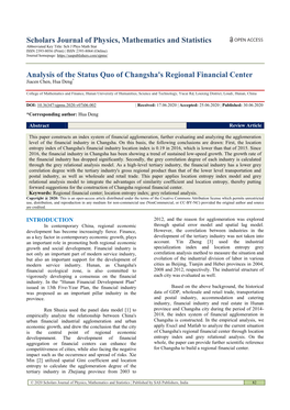 Analysis of the Status Quo of Changsha's Regional Financial Center Jiacen Chen, Hua Deng*