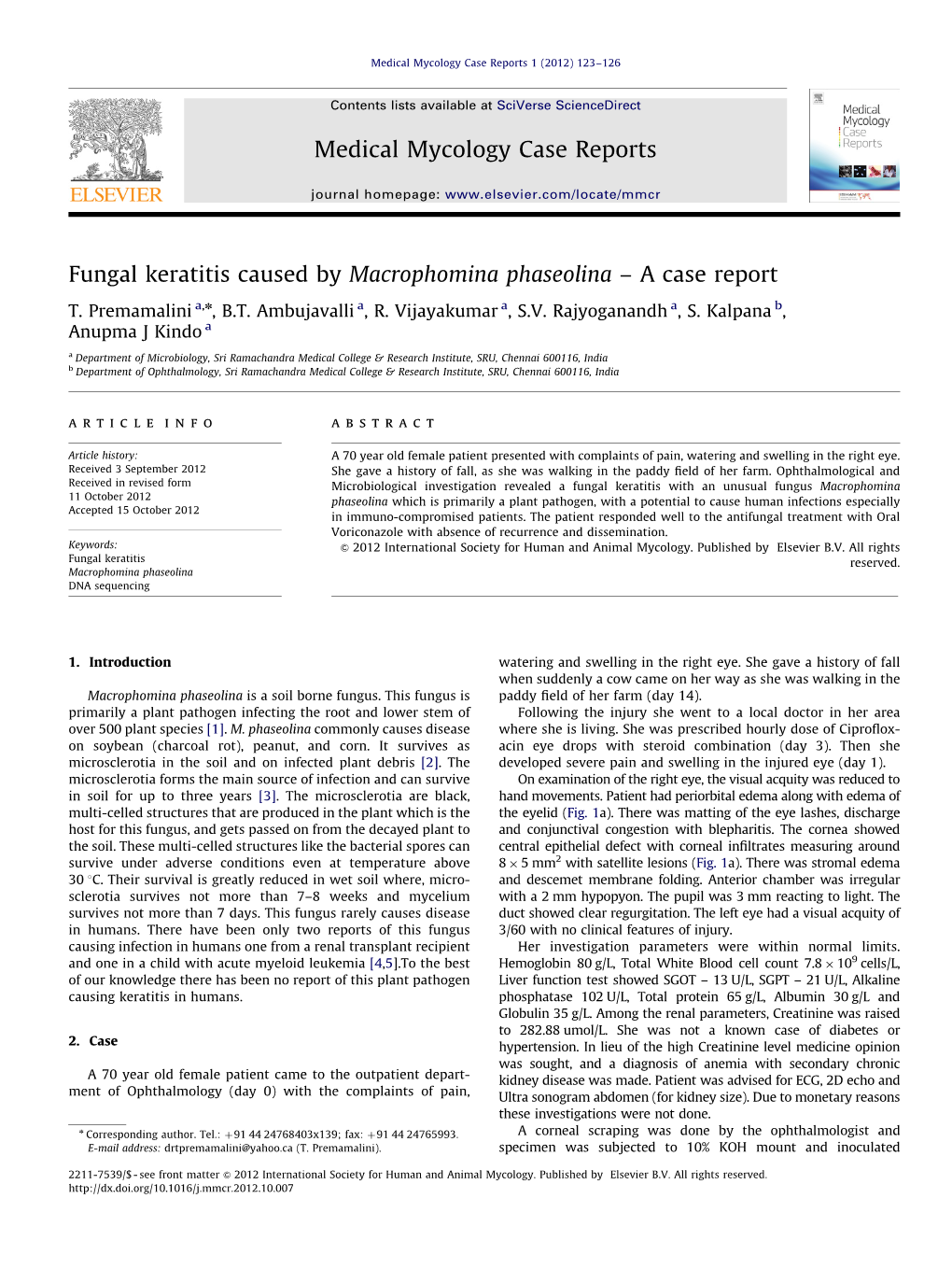 Fungal Keratitis Caused by Macrophomina Phaseolina – a Case Report