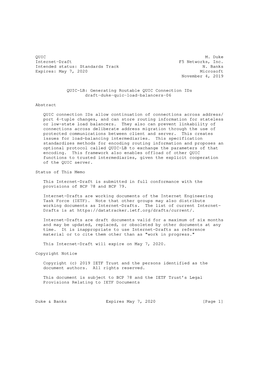 QUIC M. Duke Internet-Draft F5 Networks, Inc. Intended Status: Standards Track N