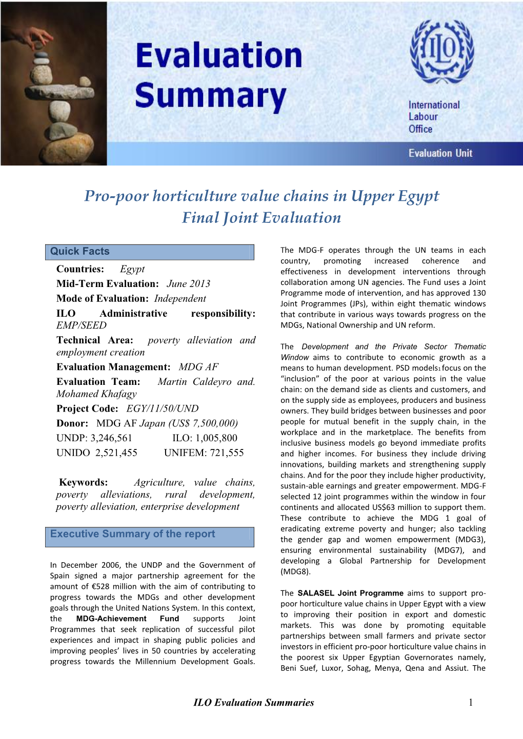 Pro-Poor Horticulture Value Chains in Upper Egypt Final Joint Evaluation
