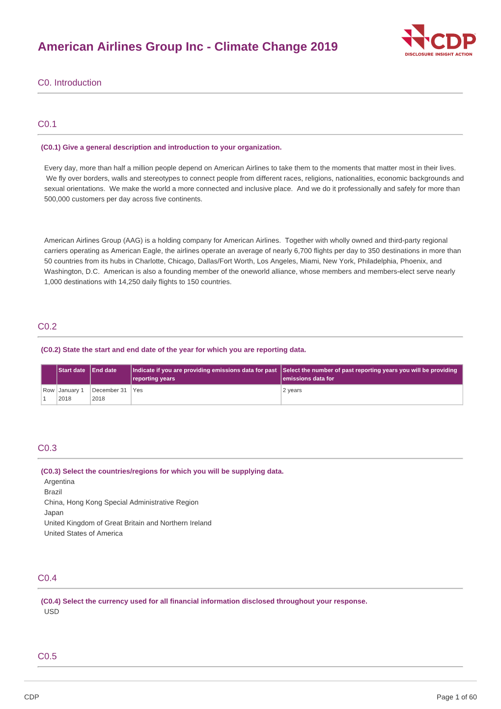 American Airlines Group Inc - Climate Change 2019