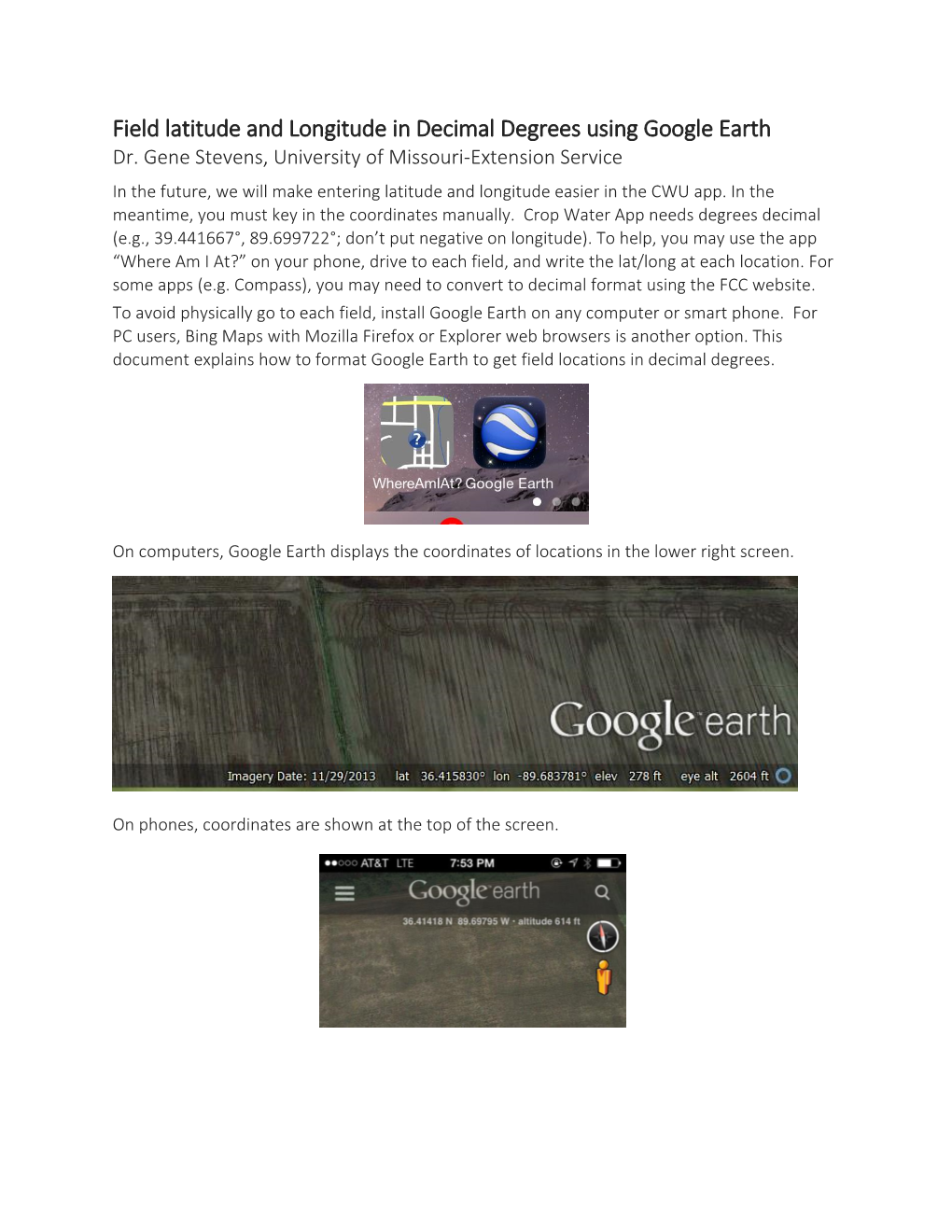 Field Latitude and Longitude in Decimal Degrees Using Google Earth Dr