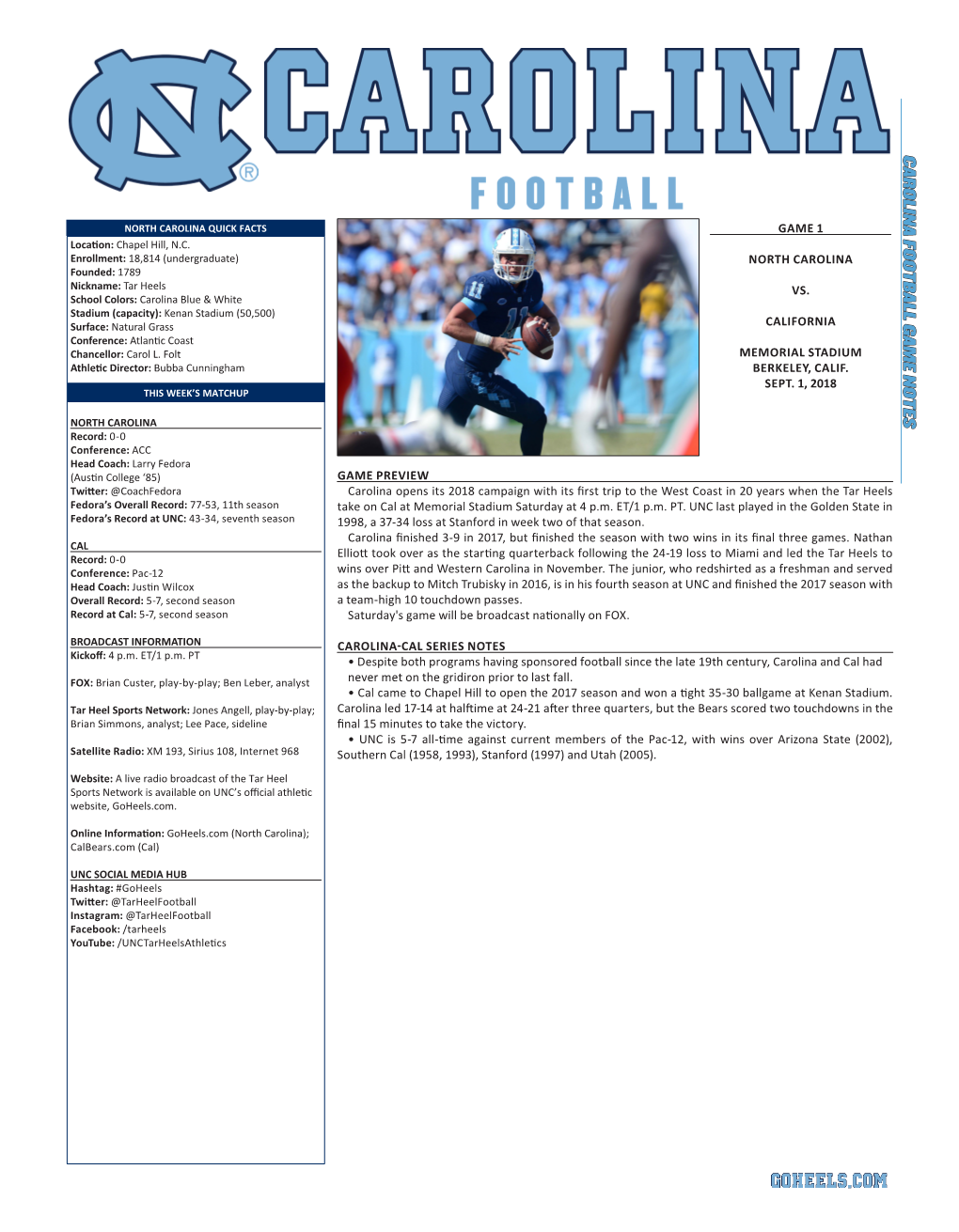 Carolina Football Game Notes