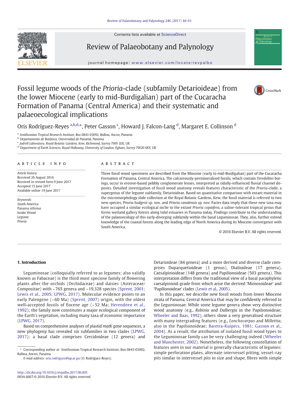 Fossil Legume Woods of the Prioria-Clade