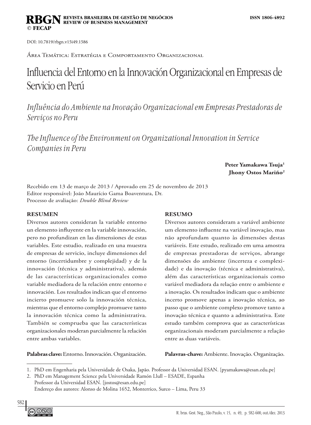 The Influence of the Environment on Organizational Innovation in Service Companies in Peru