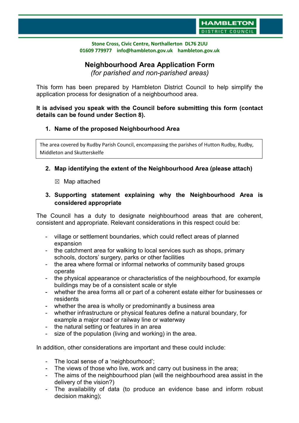 Neighbourhood Area Application Form (For Parished and Non-Parished Areas)