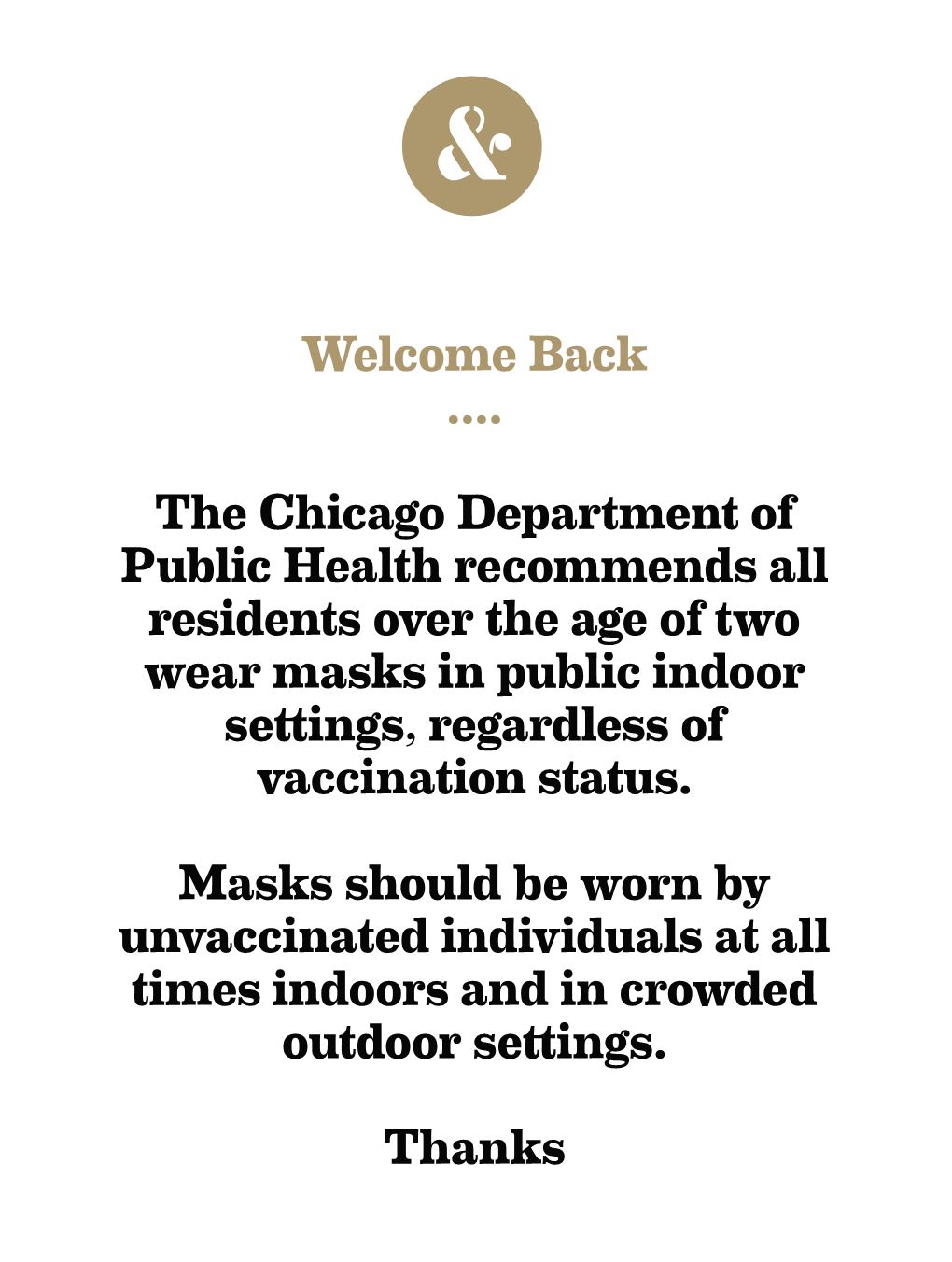 Welcome Back ...The Chicago Department of Public Health