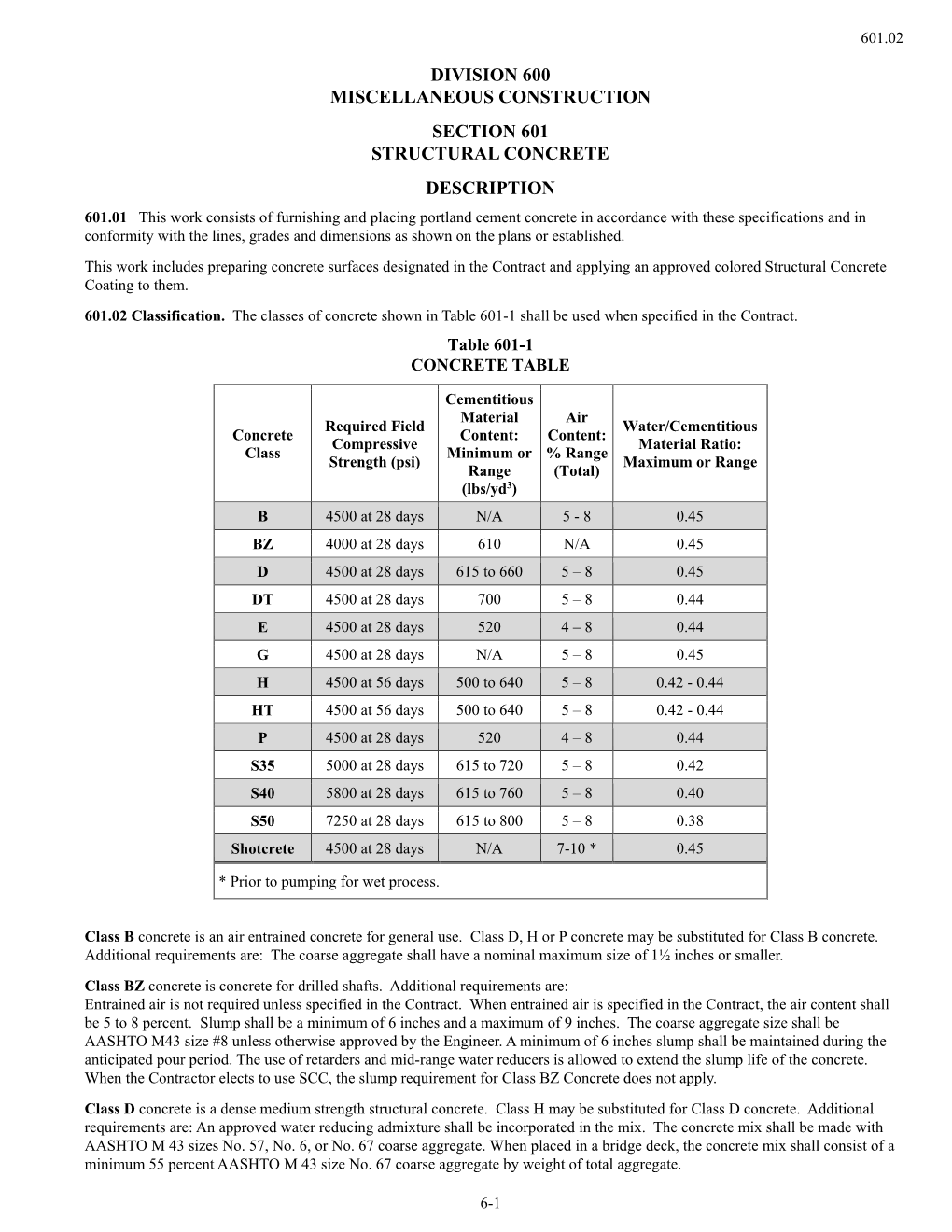 Division 600 Miscellaneous Construction Section 601 Structural