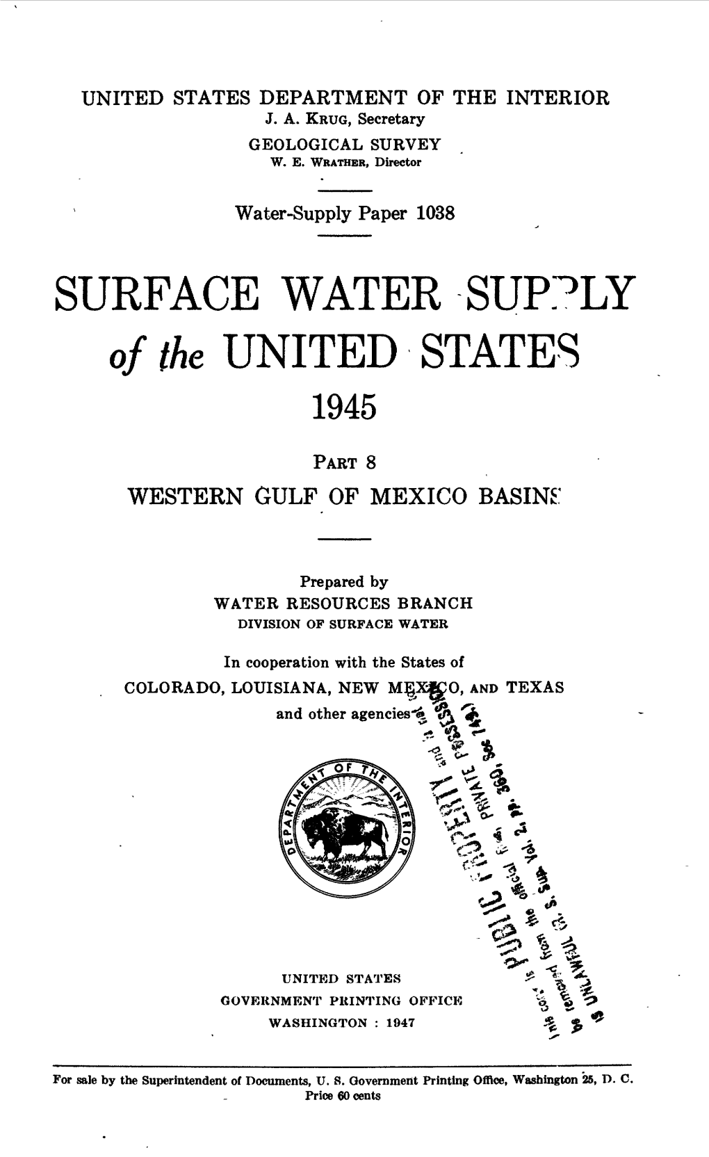 SURFACE WATER SUPPLY of the UNITED STATES 1945 PART 8 WESTERN GULF of MEXICO BASINS