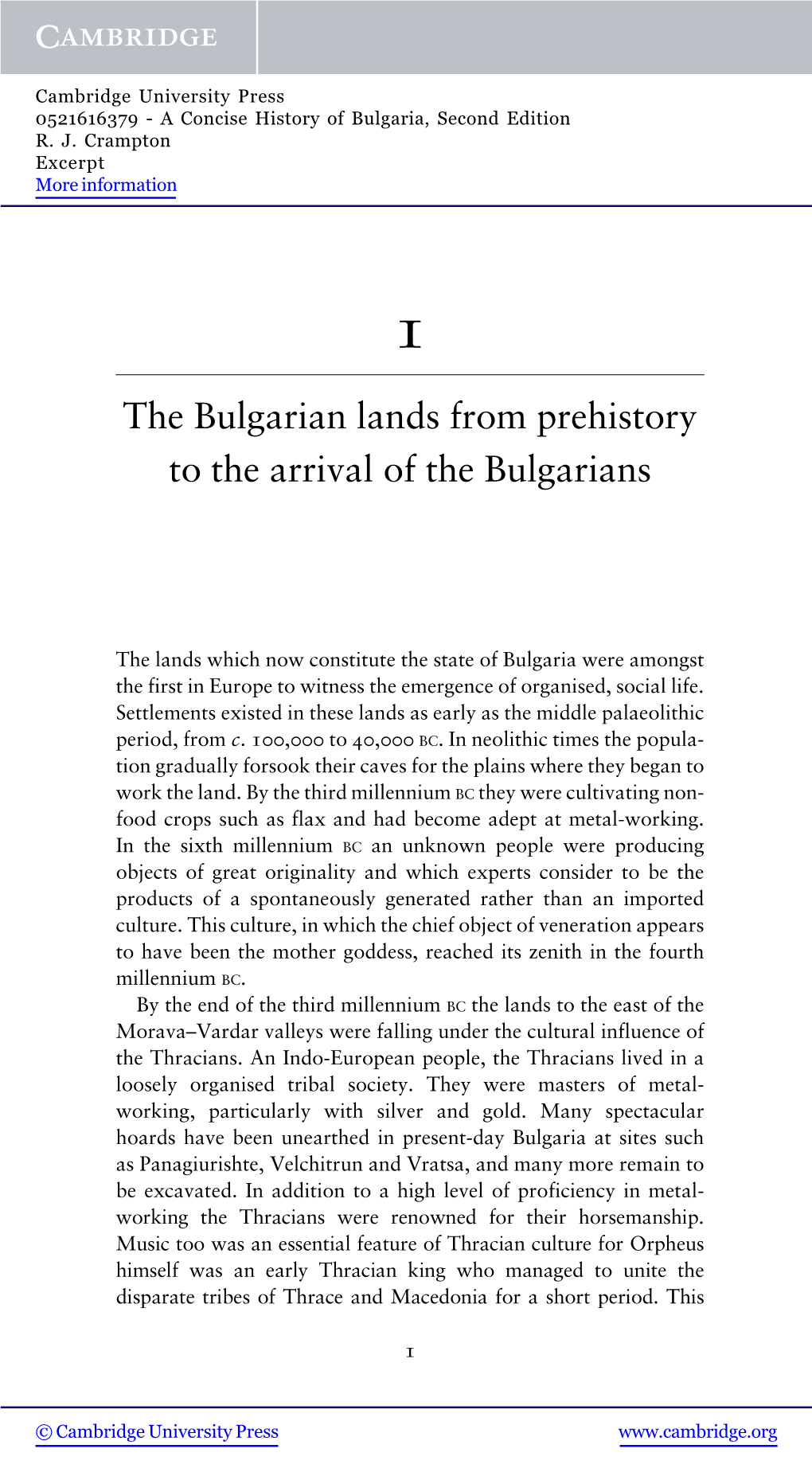 The Bulgarian Lands from Prehistory to the Arrival of the Bulgarians