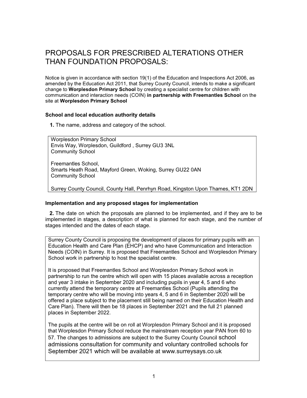 Worplesdon & Freemantles Statutory Notice (Full)