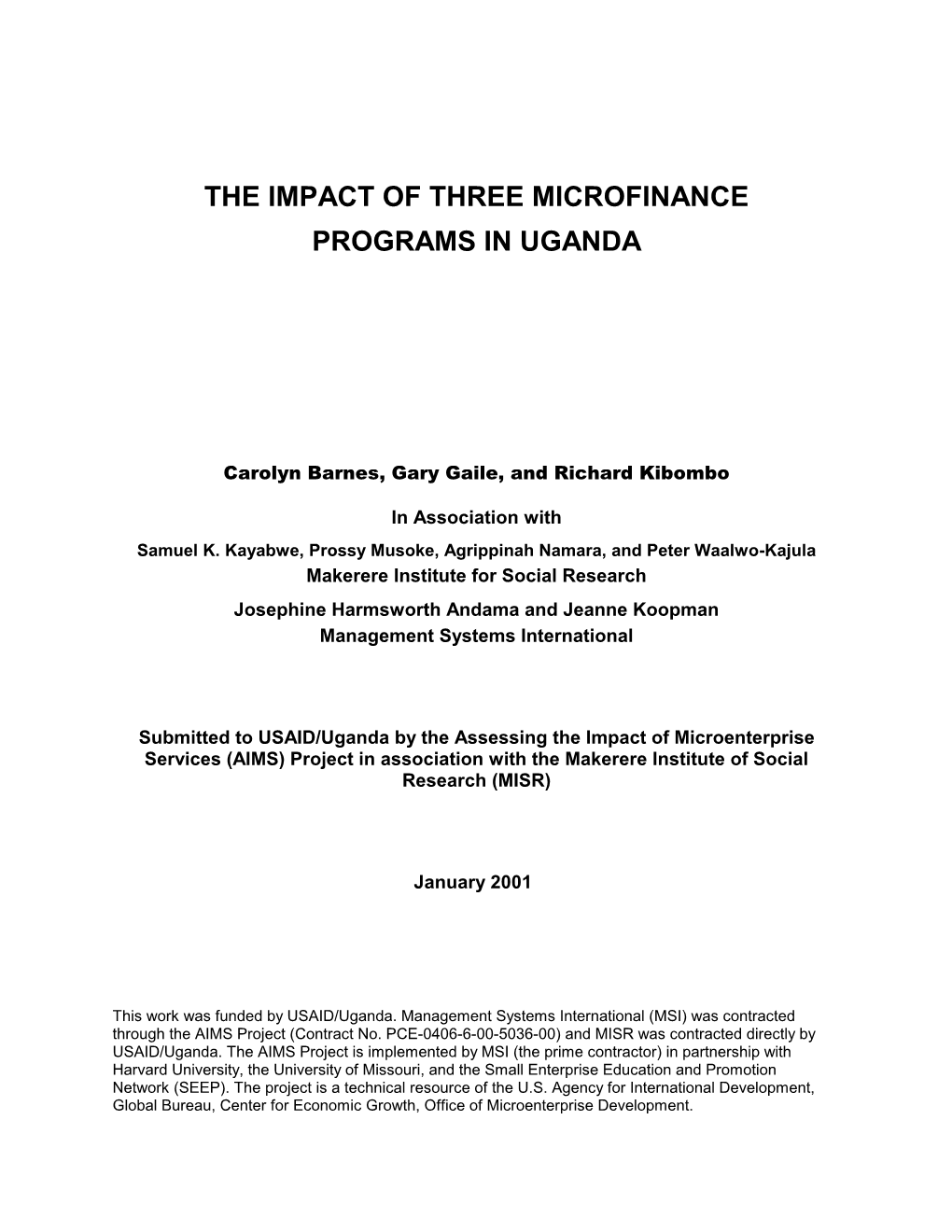 Impact of Three Microfinance Programs in Uganda