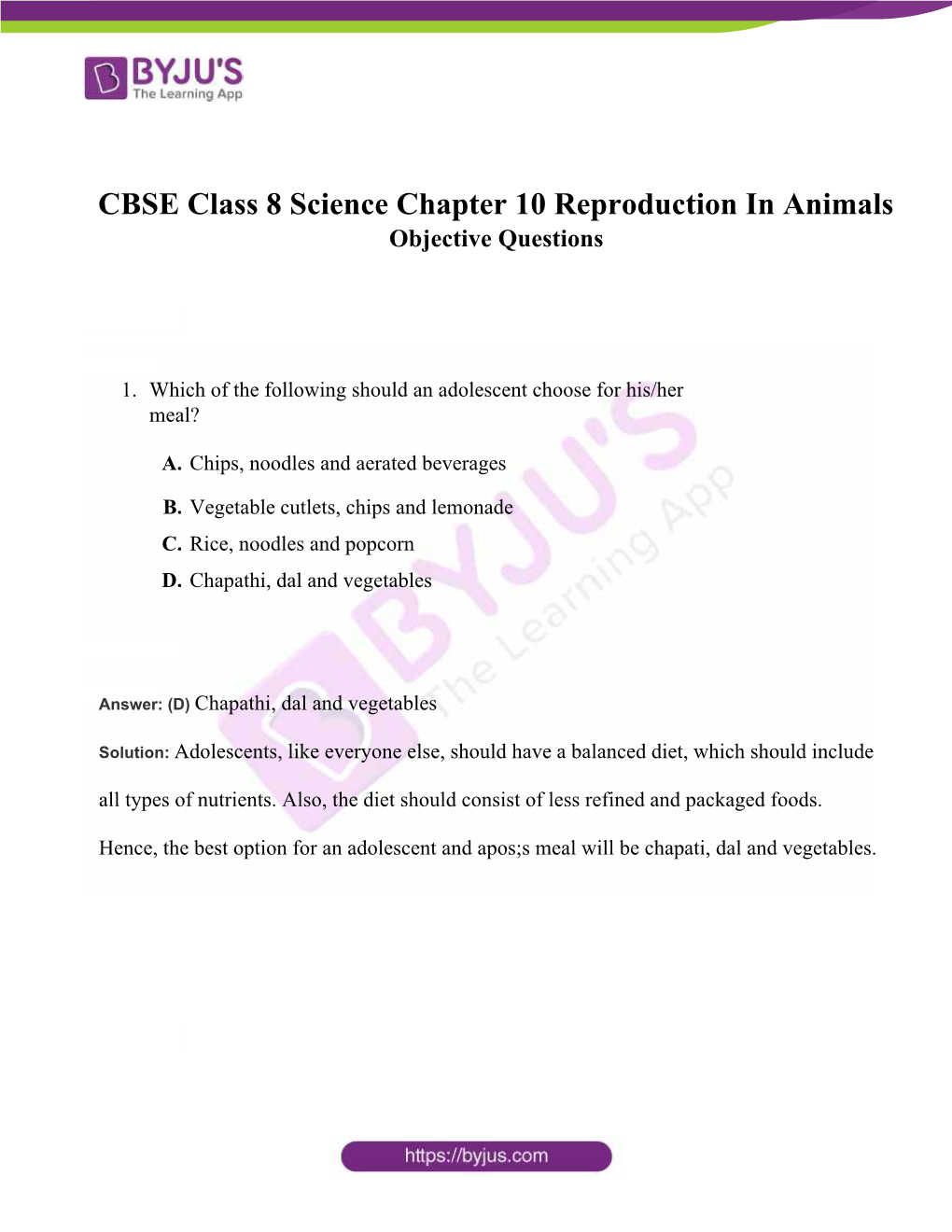 CBSE Class 8 Science Chapter 10 Reaching the Age of Adolescence