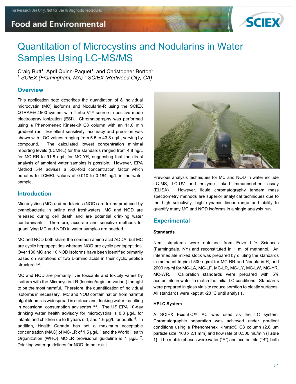 Quantitation of Microcystins and Nodularins in Water Samples