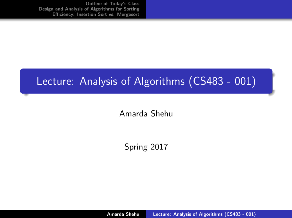 Analysis of Algorithms (CS483 - 001)