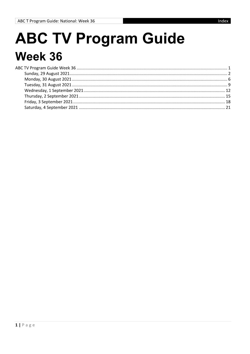 ABC TV Program Guide Week 36 ABC TV Program Guide Week 36