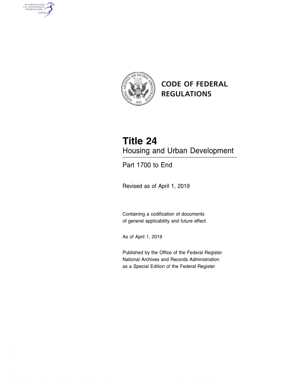 Title 24 Housing and Urban Development Part 1700 to End