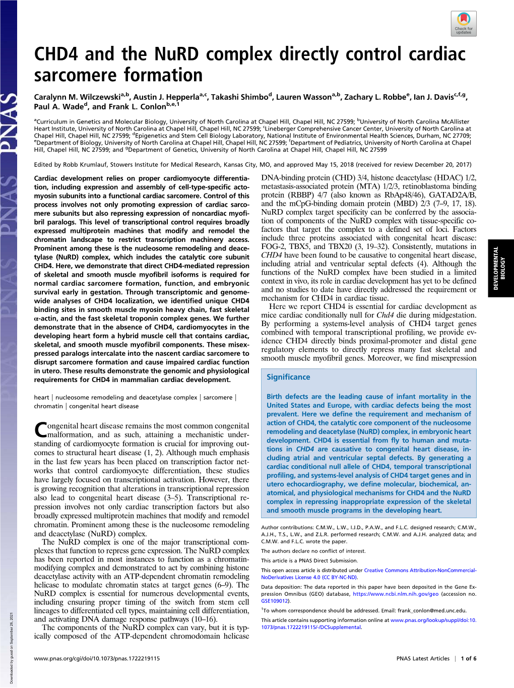 CHD4 and the Nurd Complex Directly Control Cardiac Sarcomere Formation