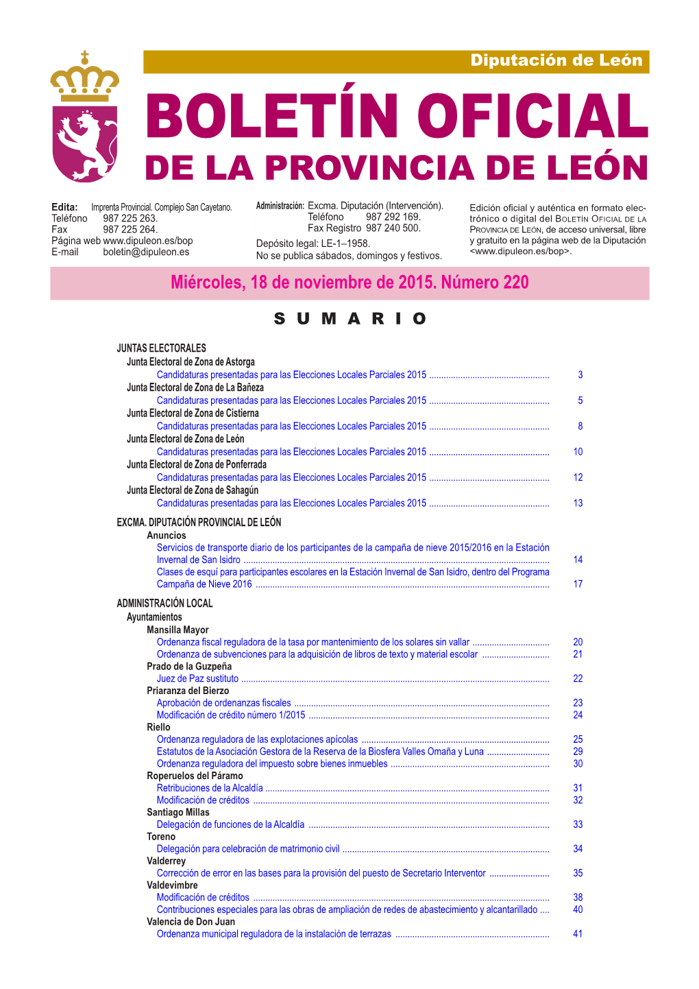 BOLETÍN OFICIAL DE LA PROVINCIA DE LEÓN Edita: Imprenta Provincial