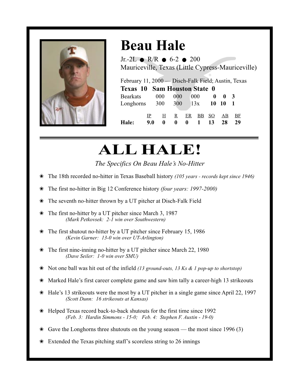 Beau Hale No Hitter