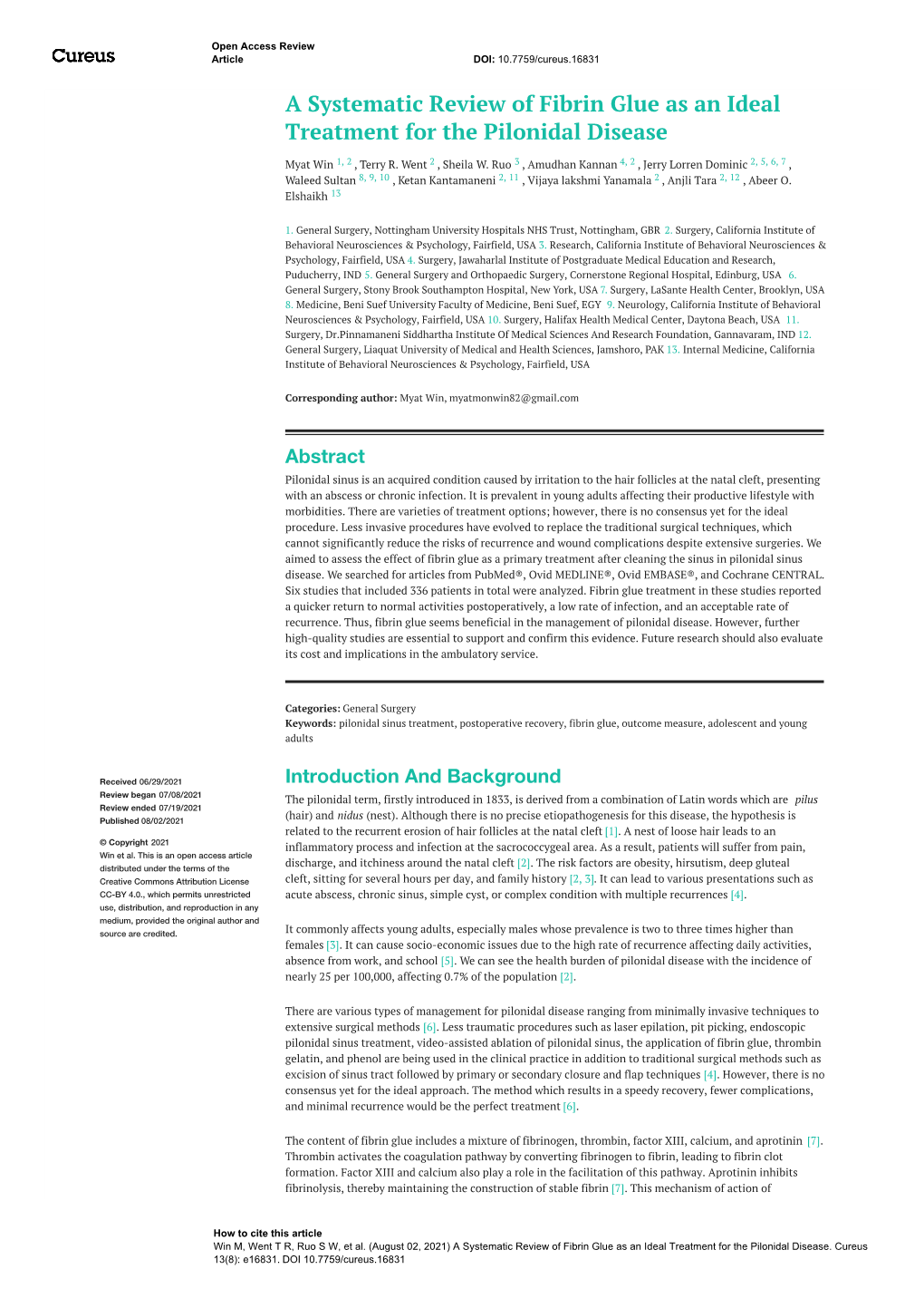 A Systematic Review of Fibrin Glue As an Ideal Treatment for the Pilonidal Disease