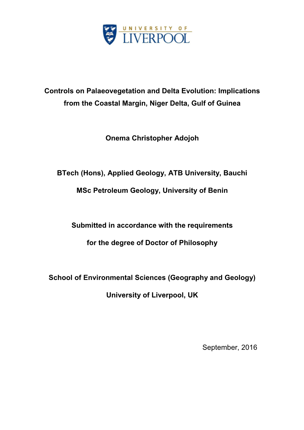 Implications from the Coastal Margin, Niger Delta, Gulf of Guinea Onema