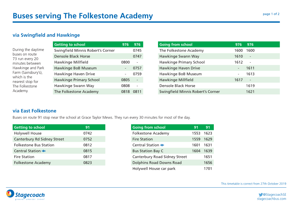 The Folkestone Academy Page 1 of 2 Via Swingfield and Hawkinge