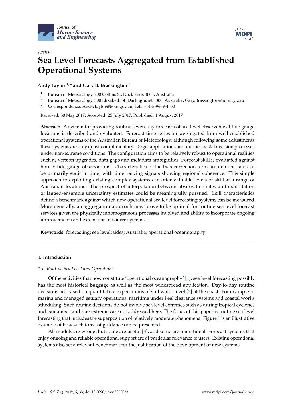 Sea Level Forecasts Aggregated from Established Operational Systems