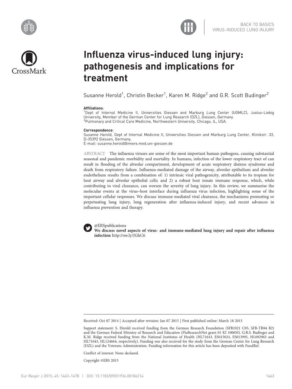 Influenza Virus-Induced Lung Injury: Pathogenesis and Implications for Treatment