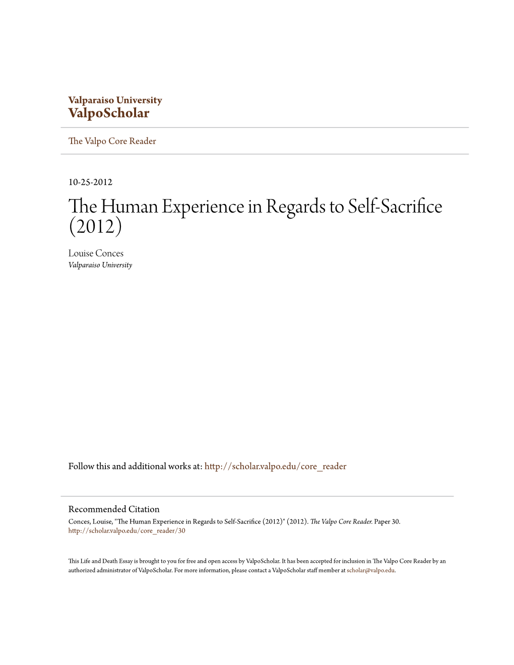 The Human Experience in Regards to Self-Sacrifice (2012)