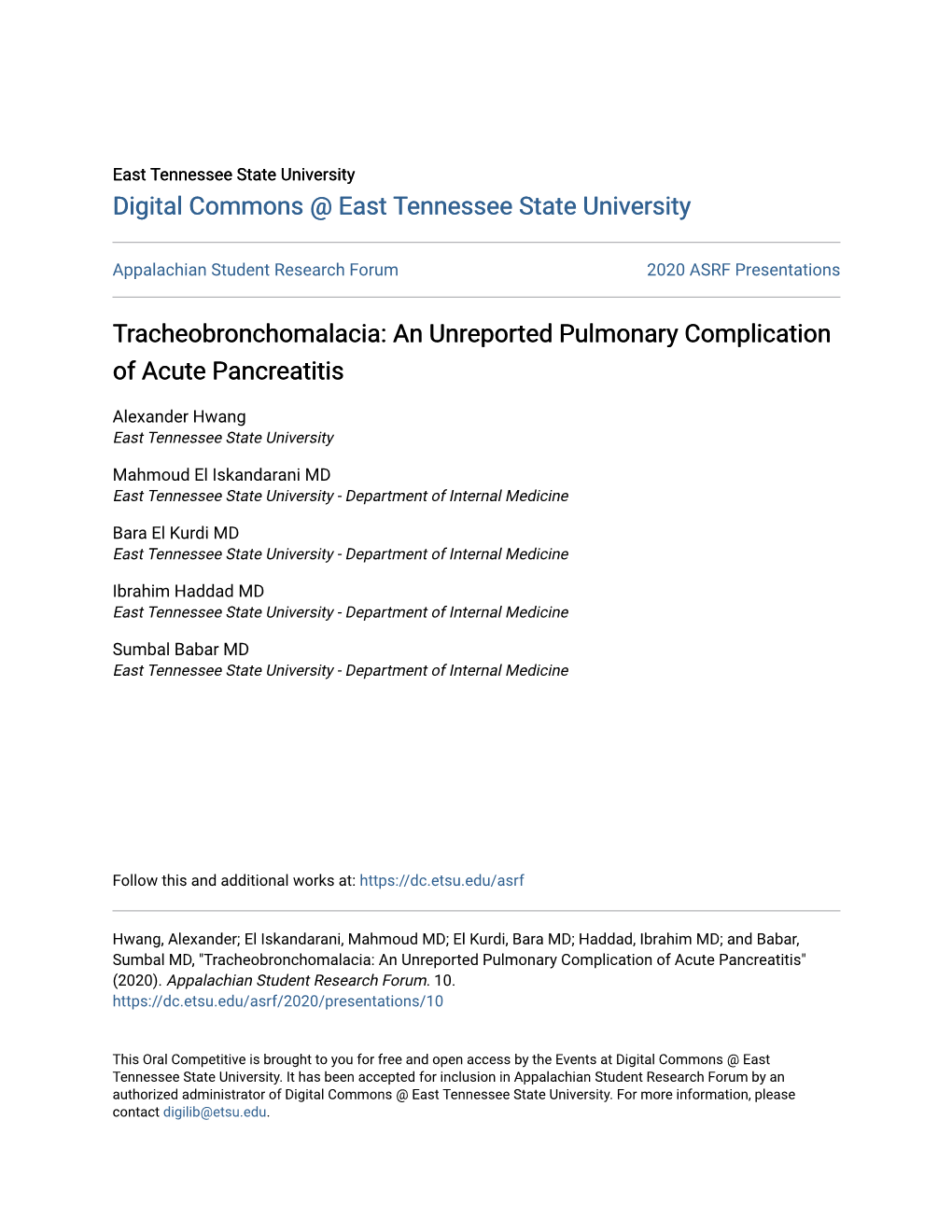 Tracheobronchomalacia: an Unreported Pulmonary Complication of Acute Pancreatitis