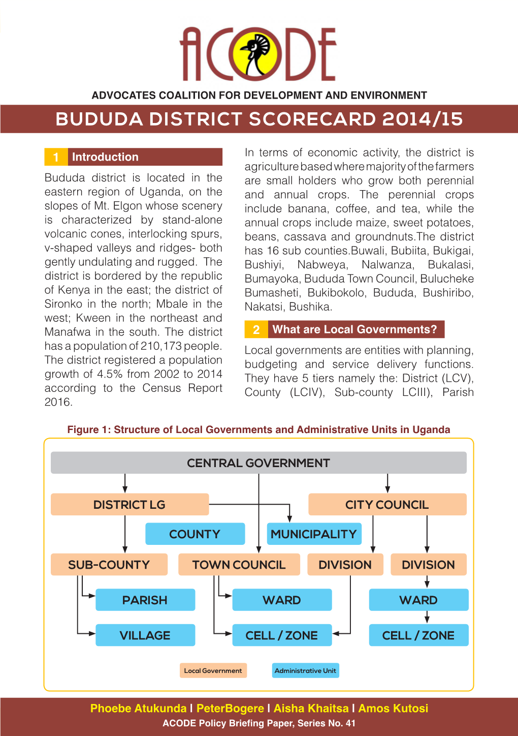 Bududa District Scorecard 2014/15