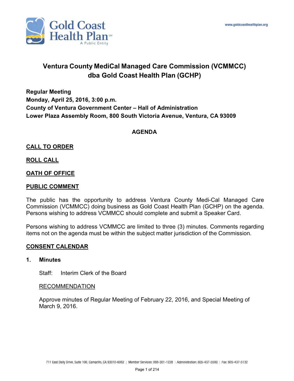 Ventura County Medical Managed Care Commission (VCMMCC) Dba Gold Coast Health Plan (GCHP)