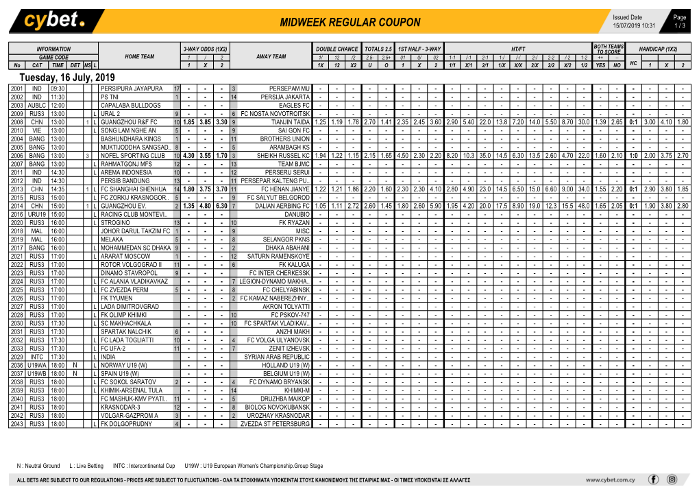 Midweek Regular Coupon 15/07/2019 10:31 1 / 3