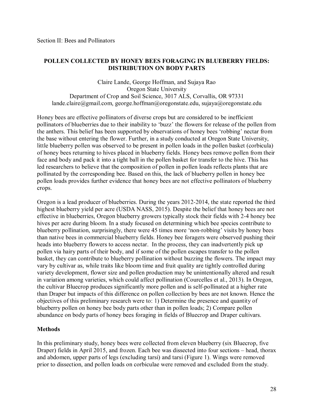 28 Section II: Bees and Pollinators POLLEN COLLECTED by HONEY BEES FORAGING in BLUEBERRY FIELDS