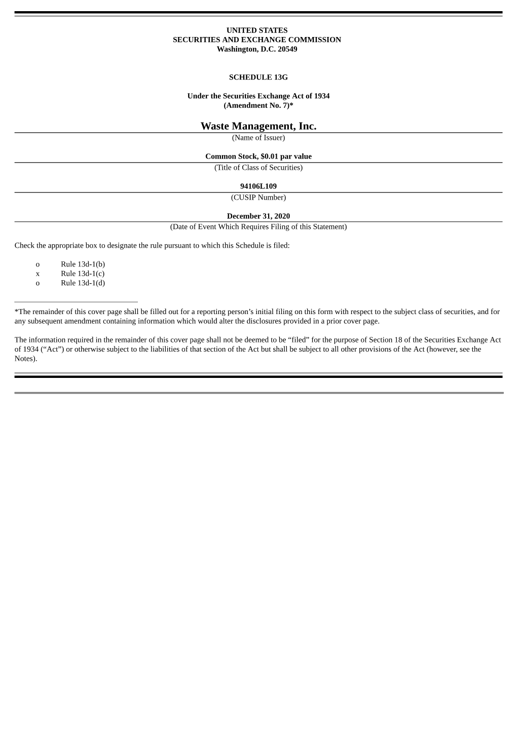 Waste Management, Inc. (Name of Issuer)