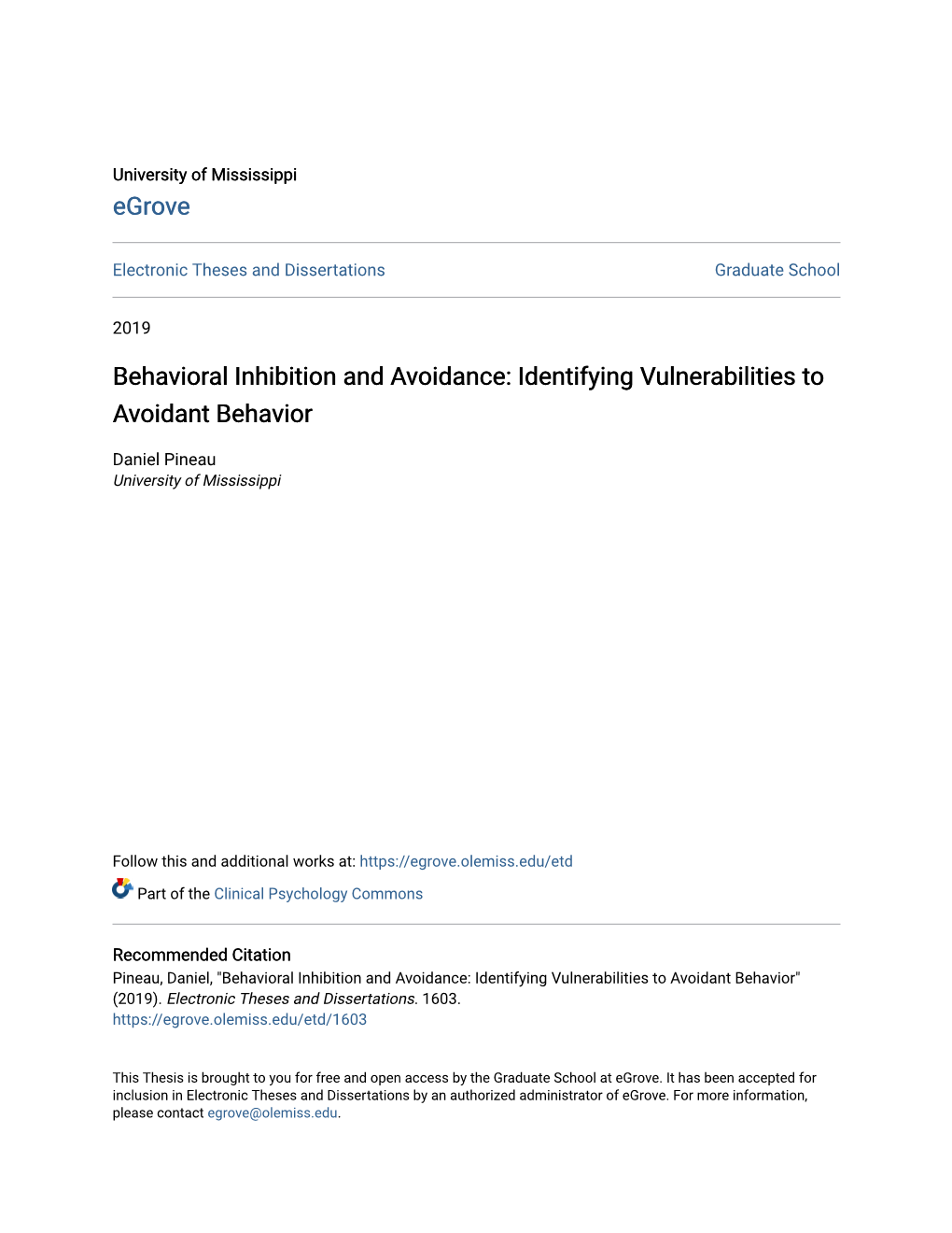 Behavioral Inhibition and Avoidance: Identifying Vulnerabilities to Avoidant Behavior