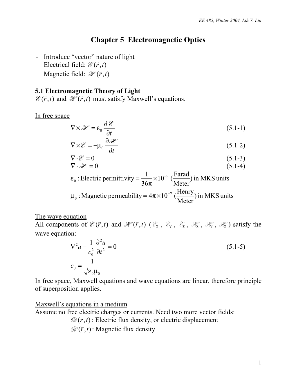 Chapter 5 Electromagnetic Optics