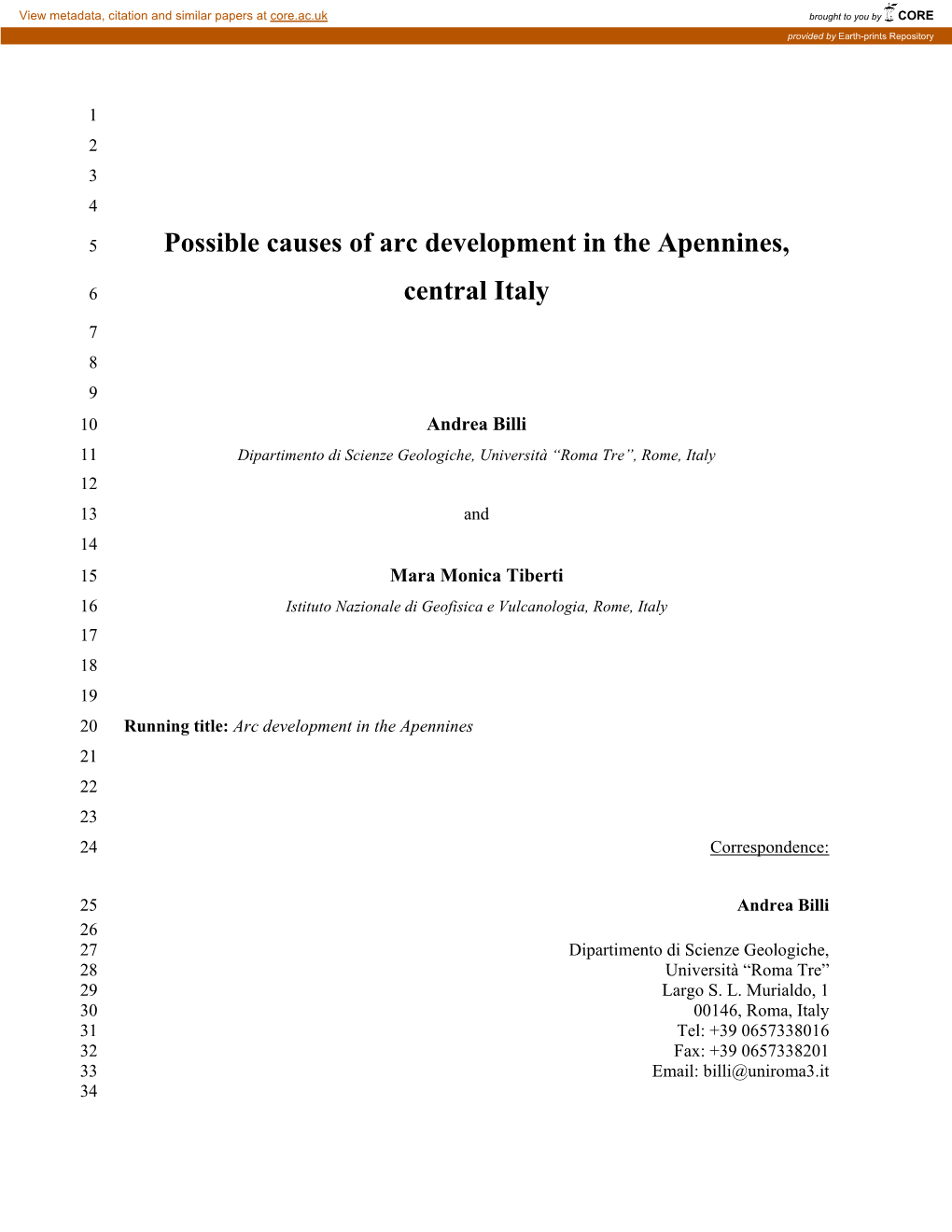 Possible Causes of Arc Development in the Apennines, Central Italy