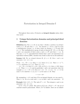 Factorization in Integral Domains I