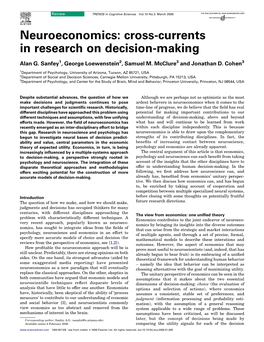 Neuroeconomics: Cross-Currents in Research on Decision-Making