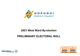 2021 West Ward By-Election PRELIMINARY ELECTORAL ROLL