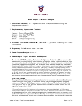 Final Report — GRAPE Project 1. Job Order Number