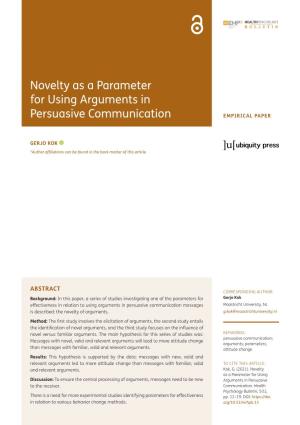 Novelty As a Parameter for Using Arguments in Persuasive Communication