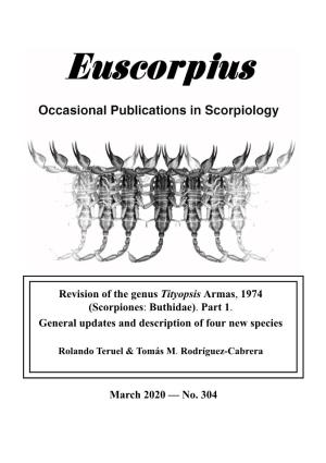 Revision of the Genus Tityopsis Armas, 1974 (Scorpiones: Buthidae)