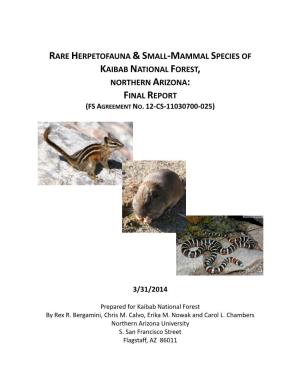 Rare Herpetofauna &Small-Mammal Species of Kaibab National Forest