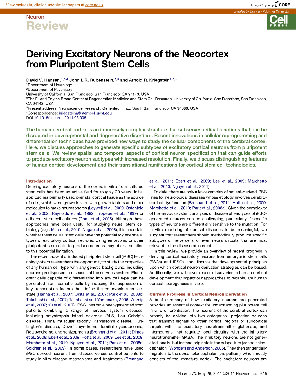 Deriving Excitatory Neurons of the Neocortex from Pluripotent Stem Cells