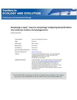 Long Live Morphology! Integrating Morphoevodevo Into Molecular Evodevo and Phylogenomics