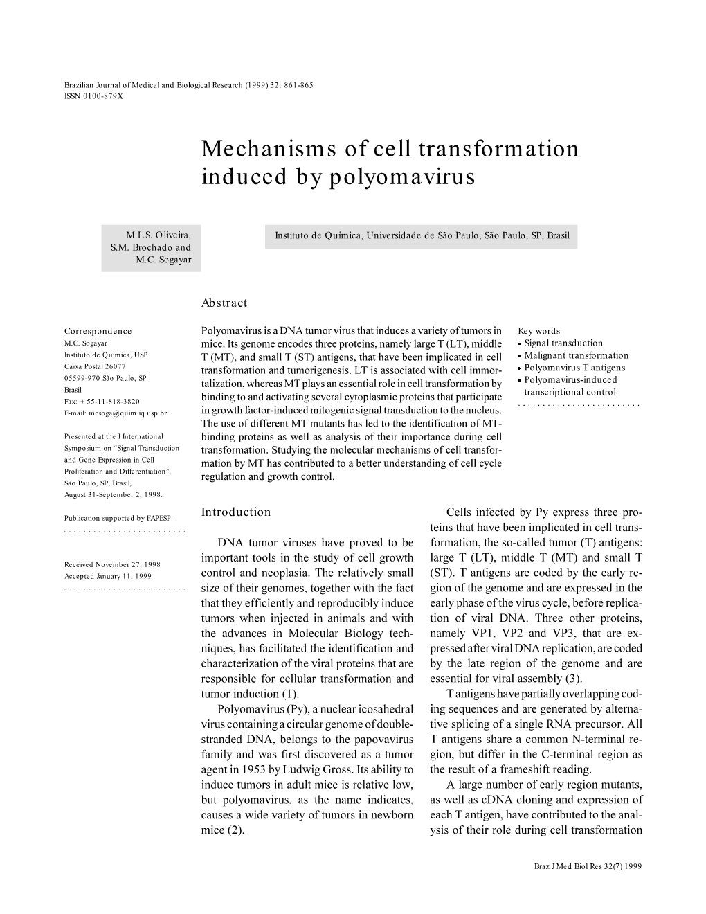 Mechanisms of Cell Transformation Induced by Polyomavirus